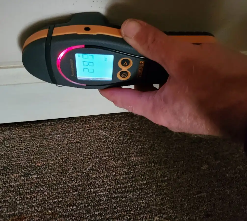 Moisture detection at baseboard during Burst Pipe Cleanup in La Grande